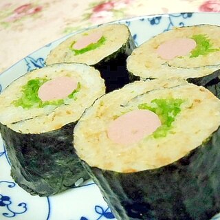 ❤そぼろと豆苗と魚肉ソーセージの巻き寿司❤